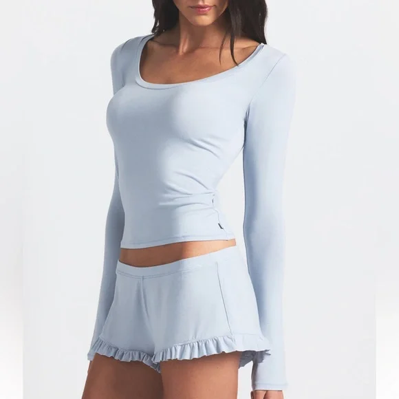 SKIMS Scoop Neck Sleep Set With Shorts In Zen Blue Size Medium - Picture 1 of 14